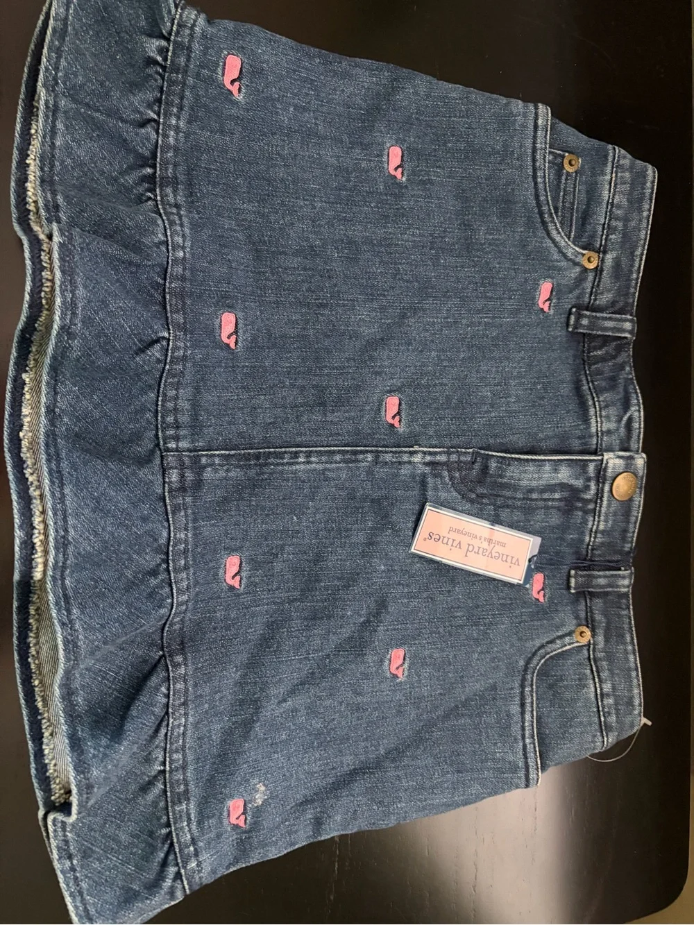 Vineyard Vines Denim Mini Skirt with Pink Whale Embroidery
